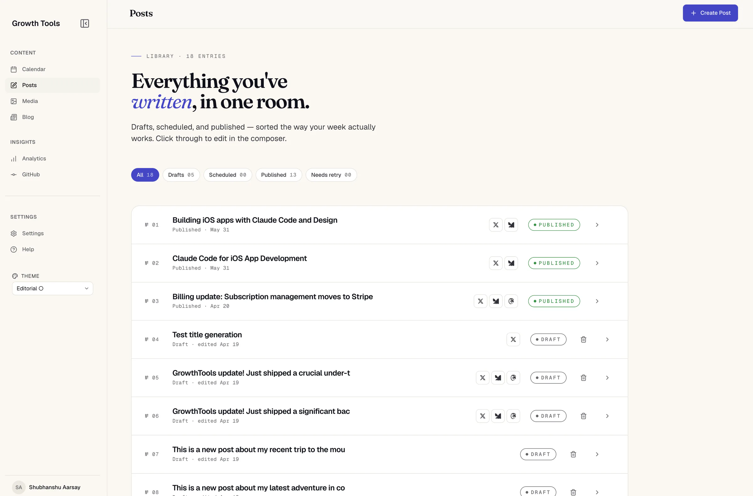 Post Scheduler & Composer — Posts library